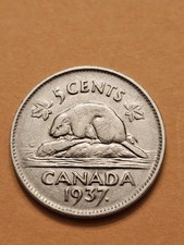 1937. DOT 🇨🇦 CANADA 5 CENTS NICKEL KING GEORGE VI KM00 VFINE DETAIL FREE SHIP 