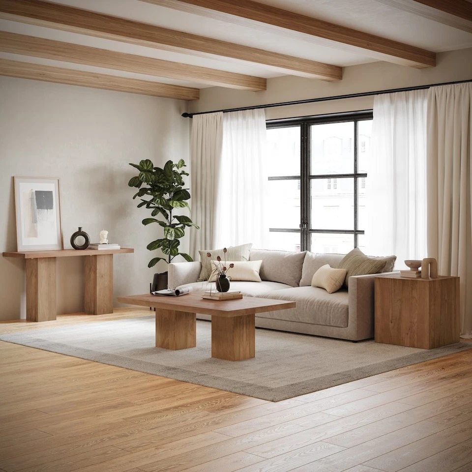 Mesa auxiliar Sequoia 22" madera maciza moderna rústica tallada en cubo Foto 2 de 4