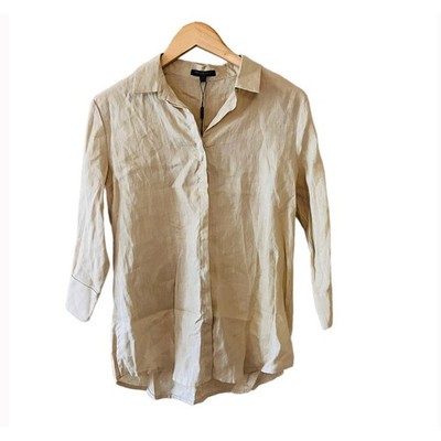 For Cynthia Linen Button Up Three Quarter Sleeve Top Size MP Medium Petite NWT