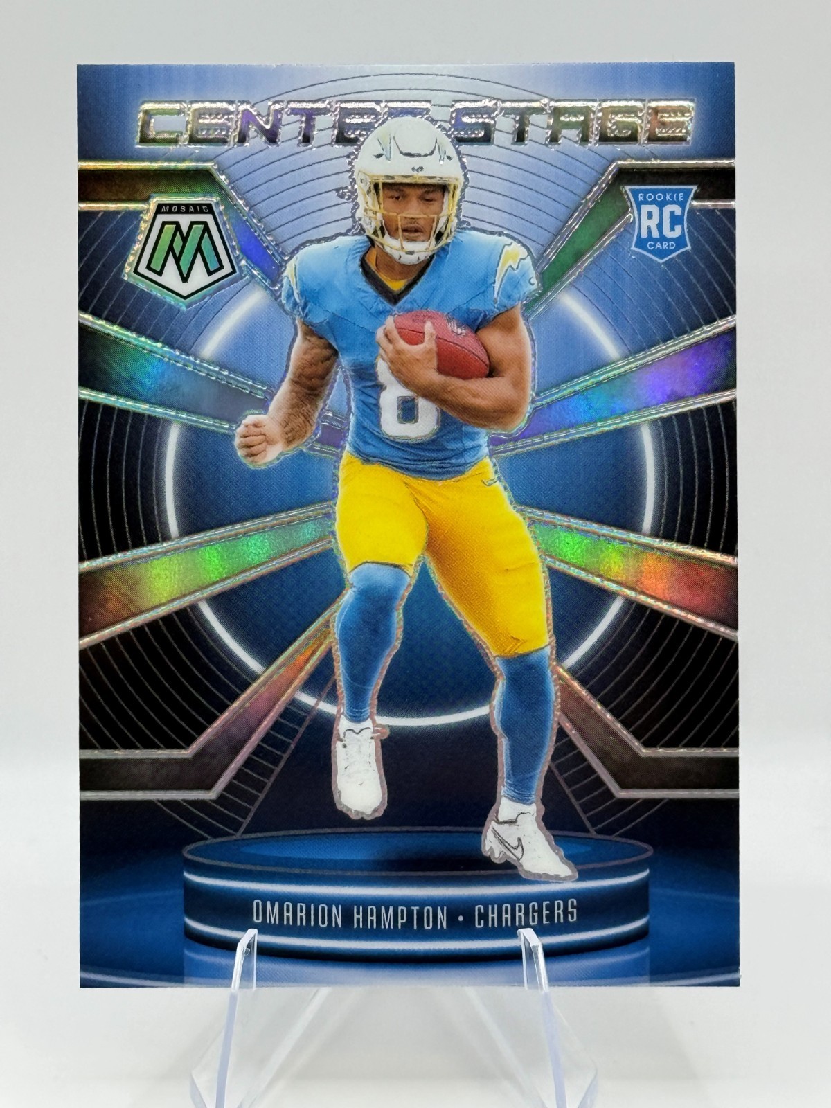 2025 Panini Mosaic - Omarion Hampton Rookie Center Stage #6 Silver Prizm (RC)