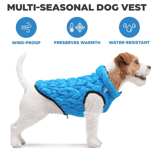 Dog Winter Coat L Size Chest 28 In Blue Black Lightweight Reversible Warm Vest - Picture 5 of 6