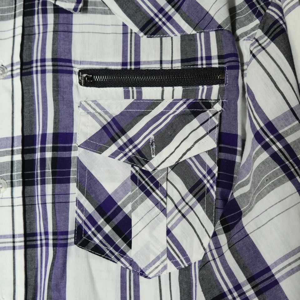 Camisa Avirex Para Hombres 2XL Púrpura Blanca Y2K Algodón Abotonado Manga Larga Años 2000 Grunge Foto 4 de 4