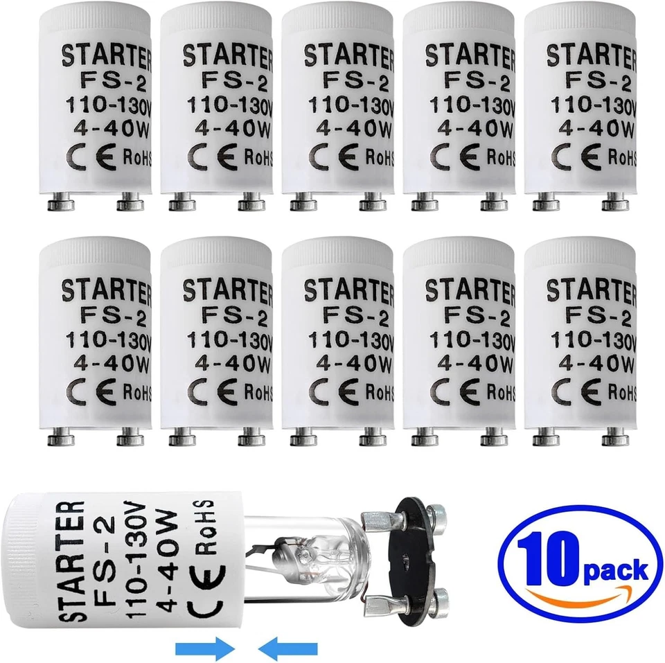 Fluorescent Starter FS-2 FS-5 4-40W T8 Preheat Lamps Indoor 10-Pack Long Life - Image 2 of 4