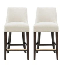 Beever Cream Chenille Counter Stool  with Rubberwood Legs - Set of 2