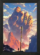 Giant Hand Mountain Landscape Framed Wall Art Poster Canvas Print Picture