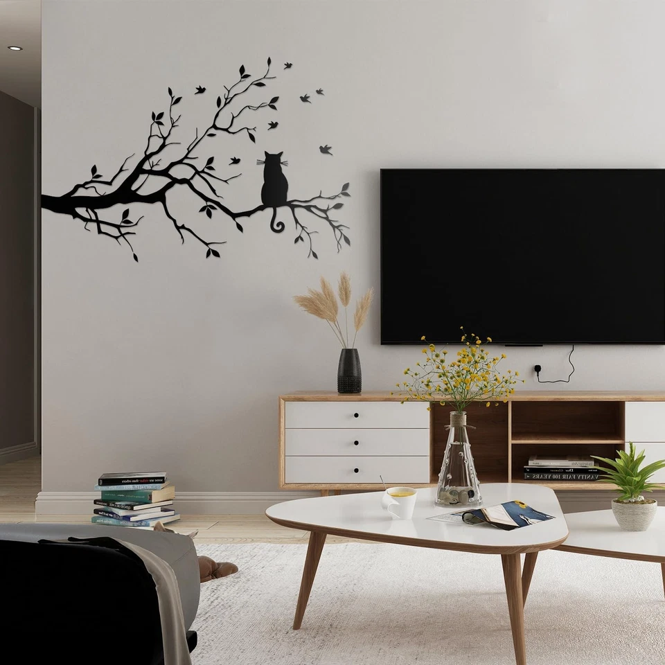 Cat On Long Tree Branch Wall Decal Cat Window Art Sticker Removable DIY Vinyl... - Image 4 of 4