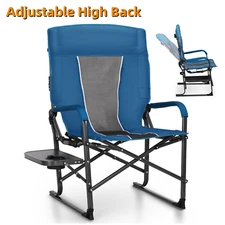 Oversized Camping Director Chair Heavy Duty Folding Chair with Side Table,Blue