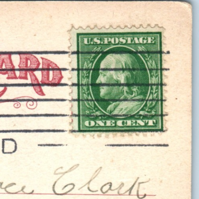Vintage Postcard 1910 Green Benjamin Franklin Stamp Chicago Posted