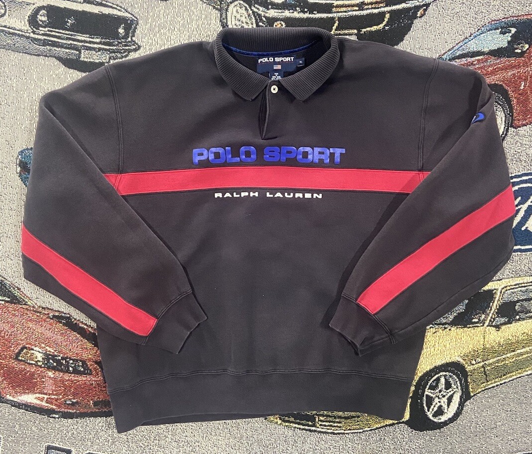 VTG 90s Ralph Lauren Polo Sport Mens Sweatshirt XL Black Red Spell