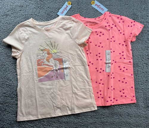 2x Cat & Jack Girl's Size Large (10-12) Short Sleeve T-Shirt Light Peach & Coral