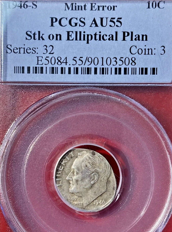 PCGS AU-55! 1946-S ROOSEVELT DIME ELLIPTICAL CLIP ERROR - Image 3 of 3