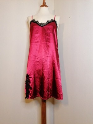rest assured night slip red with eyelash lace trim bnwt chemise 
