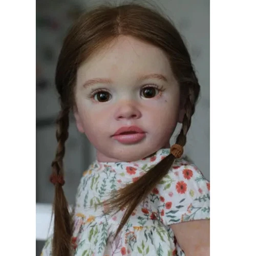 Muñeca bebé renacida de vinilo completo suave de 26 pulgadas color fresco pippa con juguete para cabello castaño enraizado - Imagen 3 de 5