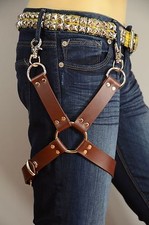 Thigh Leg Harness Garter Brown Leather O Ring  buckle Steampunk Cosplay