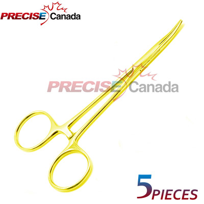 Set Of 5 Mosquito Hemostat Fishing Forceps 5'' Curved (Full Gold)