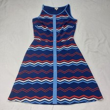 CREMIEUX WOMEN'S BLUE AND RED SLEEVELESS CHEVRON A LINE DRESS SIZE 4