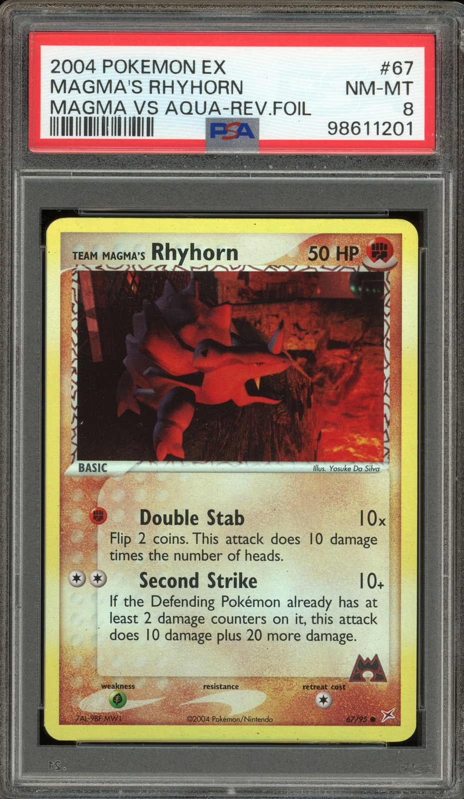 Pokemon Team Magma's Rhyhorn EX Magma Vs Aqua Reverse Holo #67 PSA 8