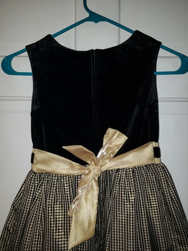PERFECTLY DRESSED black Velvet Gold Metallic Check Plaid Taffeta dress girls 10 - Picture 5 of 7