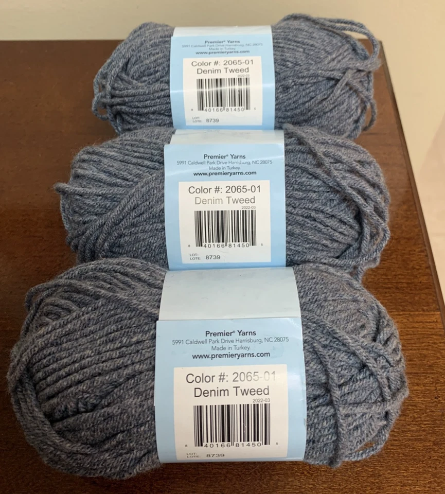 Nuevo Lote de 3 Just Yarn Tweed en Denim Tweed 2065-01 Mismo Tinte Foto 2 de 2
