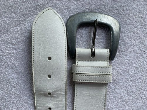 VTG Joan & David Corset Belt Women Small Calfskin Leather White Chunky Silver - Picture 2 of 11