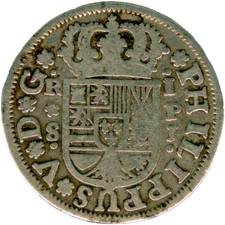 ☆ SPANISH SILVER • 1 REAL 1744 SEVILLA-PJ• PHILIPPUS V ☆ HISPANIC ☆ SPAIN ☆D0770