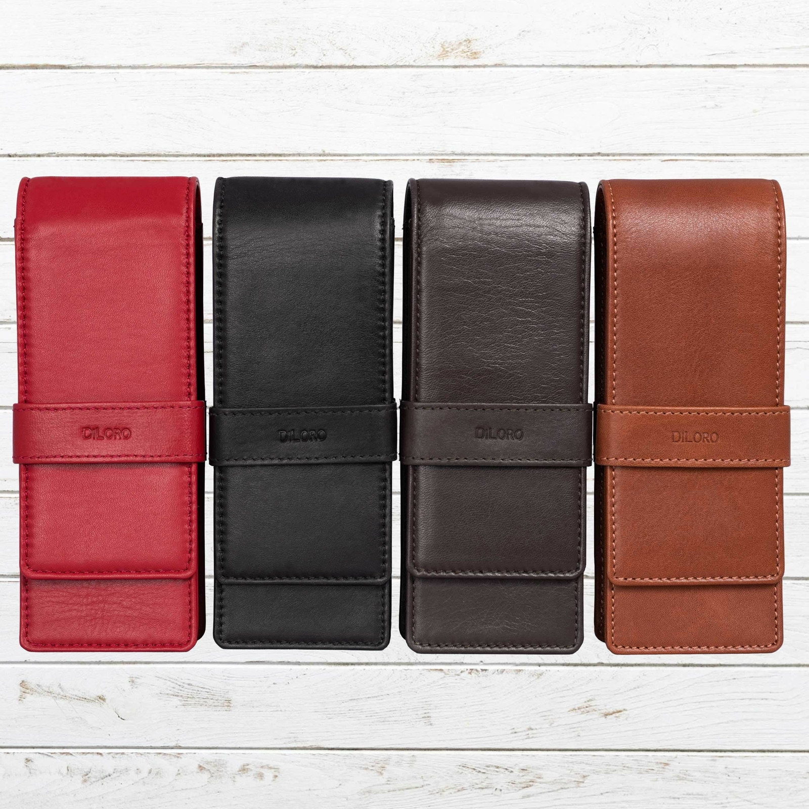DiLoro Leather Triple Pen Case Pencil Pouch Holder for Three Fountain Ballpoint