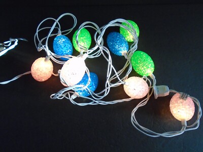 Vintage Popcorn Plastic Pastel Easter Egg String Lights Set of 10 Party Novelty