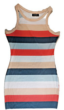 CHICME Bodycon Mini Dress Stripe Womens Ribbed Scoop Neck Tank Multicolor SZ SM