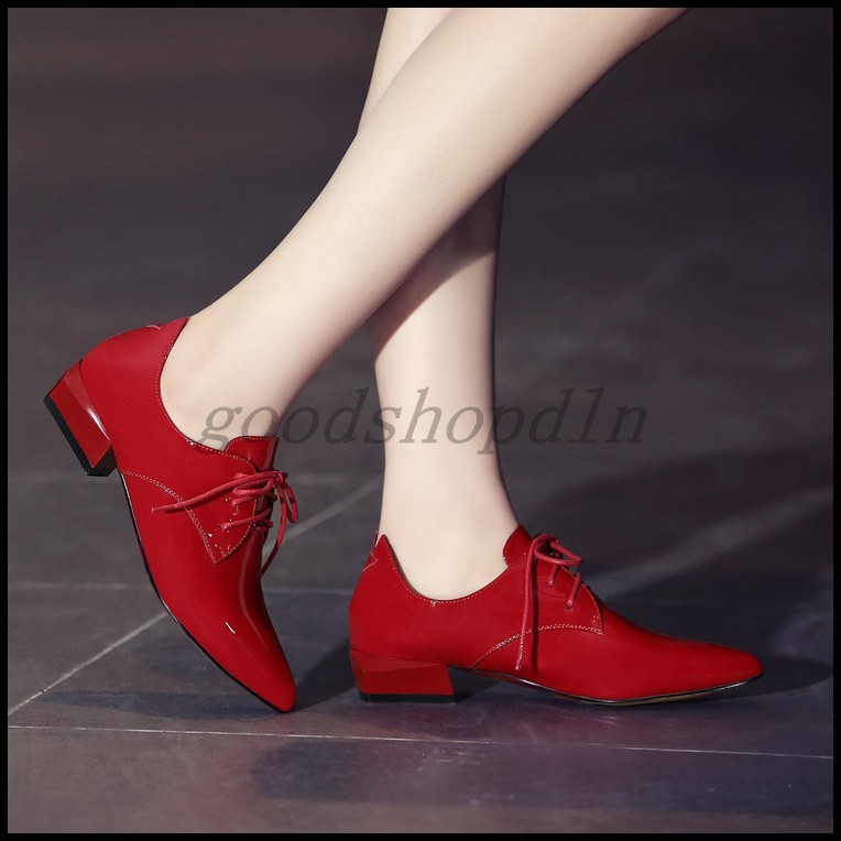 Stylish Donna Patent Pelle Pointy Toe Block Heels Lace Casual Up Stylish Donna Patent Pelle Pointy Toe Block Heels Lace Casual Up Pointy c1a1e0