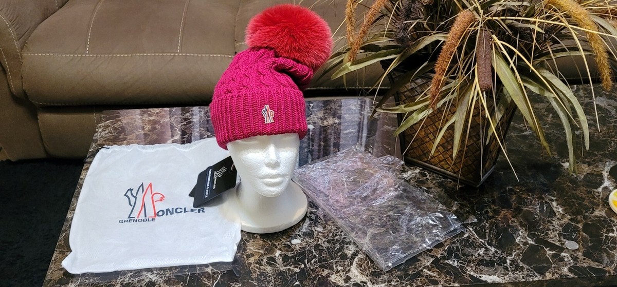 Moncler Cable-Knit Fur Pom Pom Wool Beanie | eBay