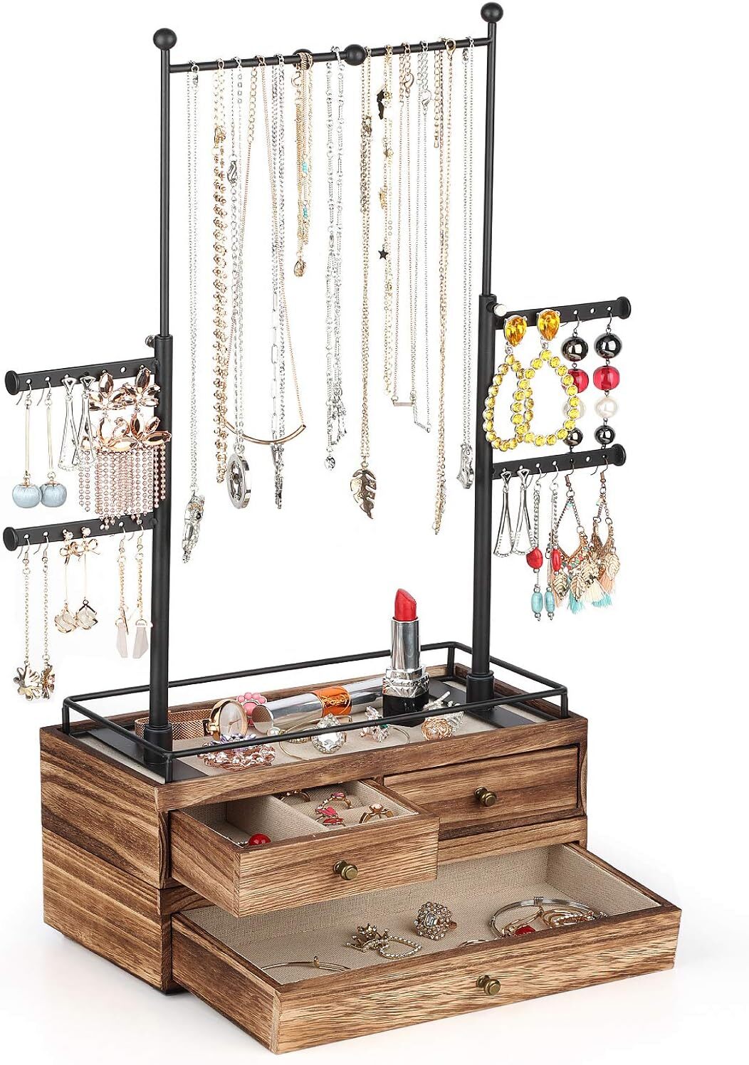 Jewelry Organizer - 2 Layer Wooden Jewelry Drawer Storage Box-image