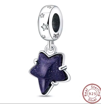 Shine Star Enamel Charm S925 Marked Purple Bead Gift Woman Girl
