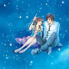 Anime sky love blue romantic couple eyes girl boy  Custom Playmat Mat Pad
