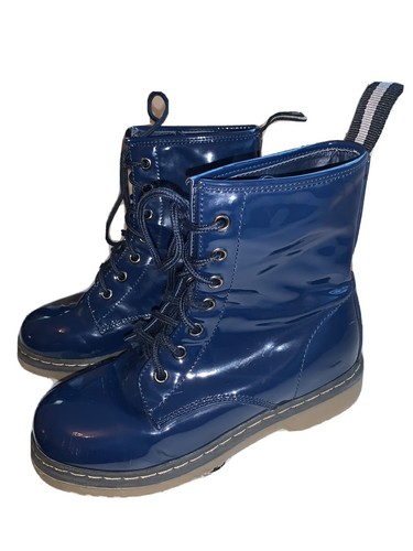 Girls Boots Combat Navy Lace Up Girl Sz 