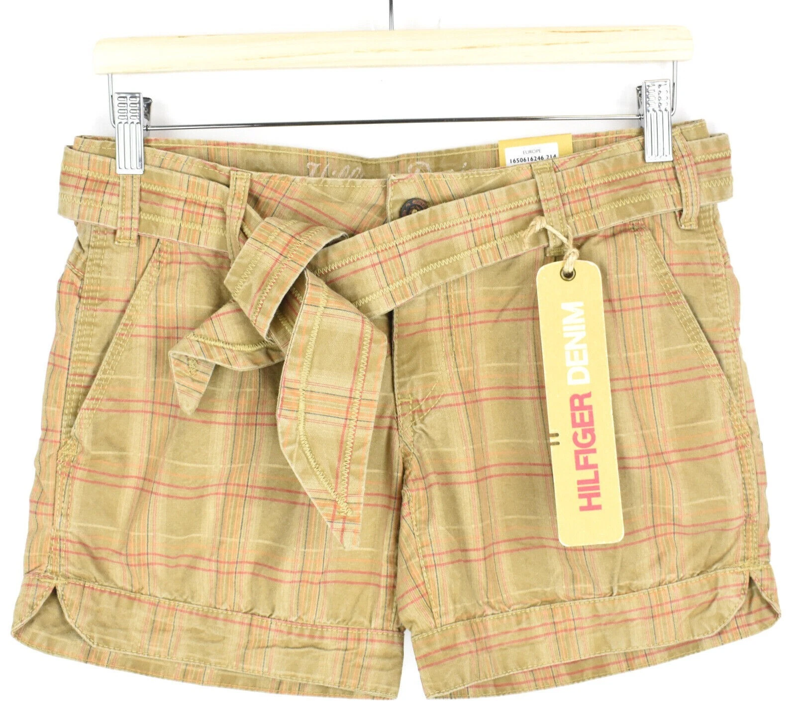 Tommy Hilfiger Denim Charity Printed Check Overdy Shorts Women W26 with Belt