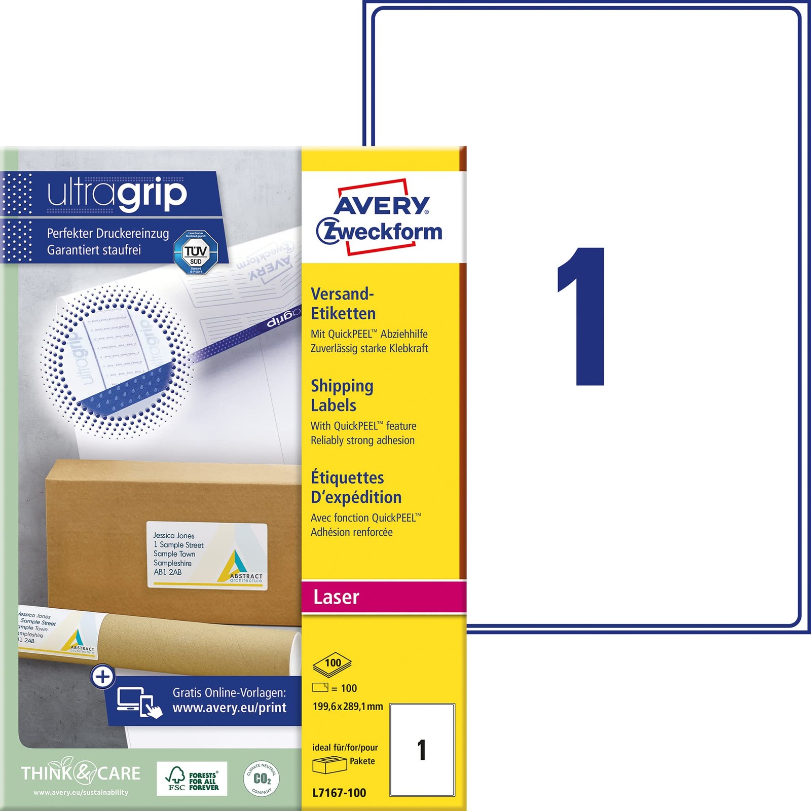 Avery Zweckform L7167 Shipping Labels (Pack of 100 Sheets, Opaque, 199.6 x 289.1