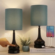 Set of 2 Touch Nightstand Bedside Table Lamp w/USB Ports for Bedroom Living Room
