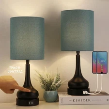 Set of 2 Touch Nightstand Bedside Table Lamp w/USB Ports for Bedroom Living Room