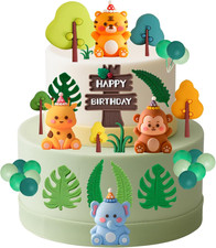 Jungle Safari Animal Cake Toppers 33 Pcs Wild One Cake Decorations with Giraffe