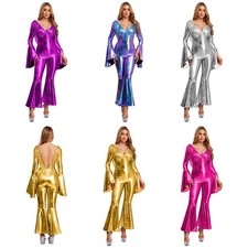 Women Bodysuit Shiny Overall Festival Disco Jumpsuit Dance Outfits Dress-up