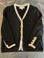St. John Scallop Trim Black  Ivory Santana Knit Jacket Sweater Blazer Size 12