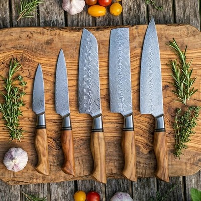 Handmade HAND FORGED DAMASCUS STEEL CHEF KNIFE Set Kitchen Knives