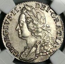 1758 NGC AU George II Shilling Great Britain Colonial Silver Coin (25102301D)