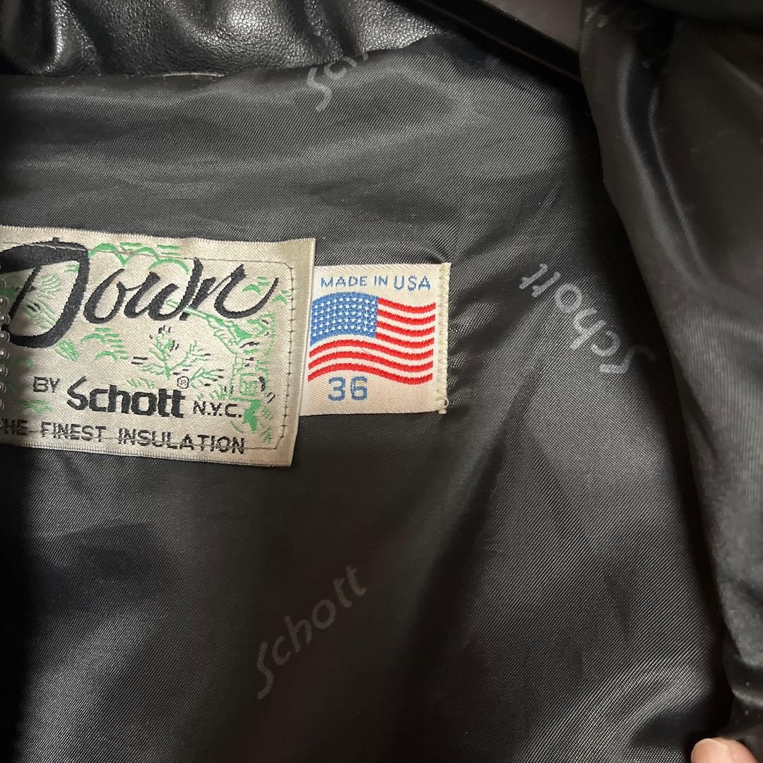 Schott Leather Down Jacket L Red Embroidered Coll… - image 10