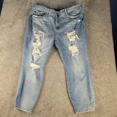 Judy Blue Jeans Womens 24W Plus Size Boyfriend Fit High Rise Distressed Stretch