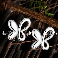 Classic Genuine 925 Sterling Silver Cute Open Butterfly Stud Post Earrings Y1026