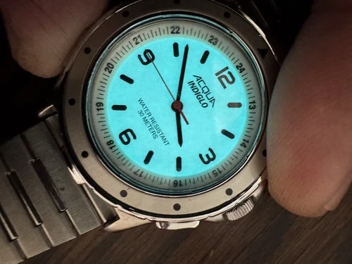 Vintage Timex Acqua INDIGLO Quartz Watch Stainless Steel White Dial