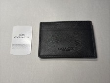Coach Black Calf Leather Money Clip Card Case Wallet F75459