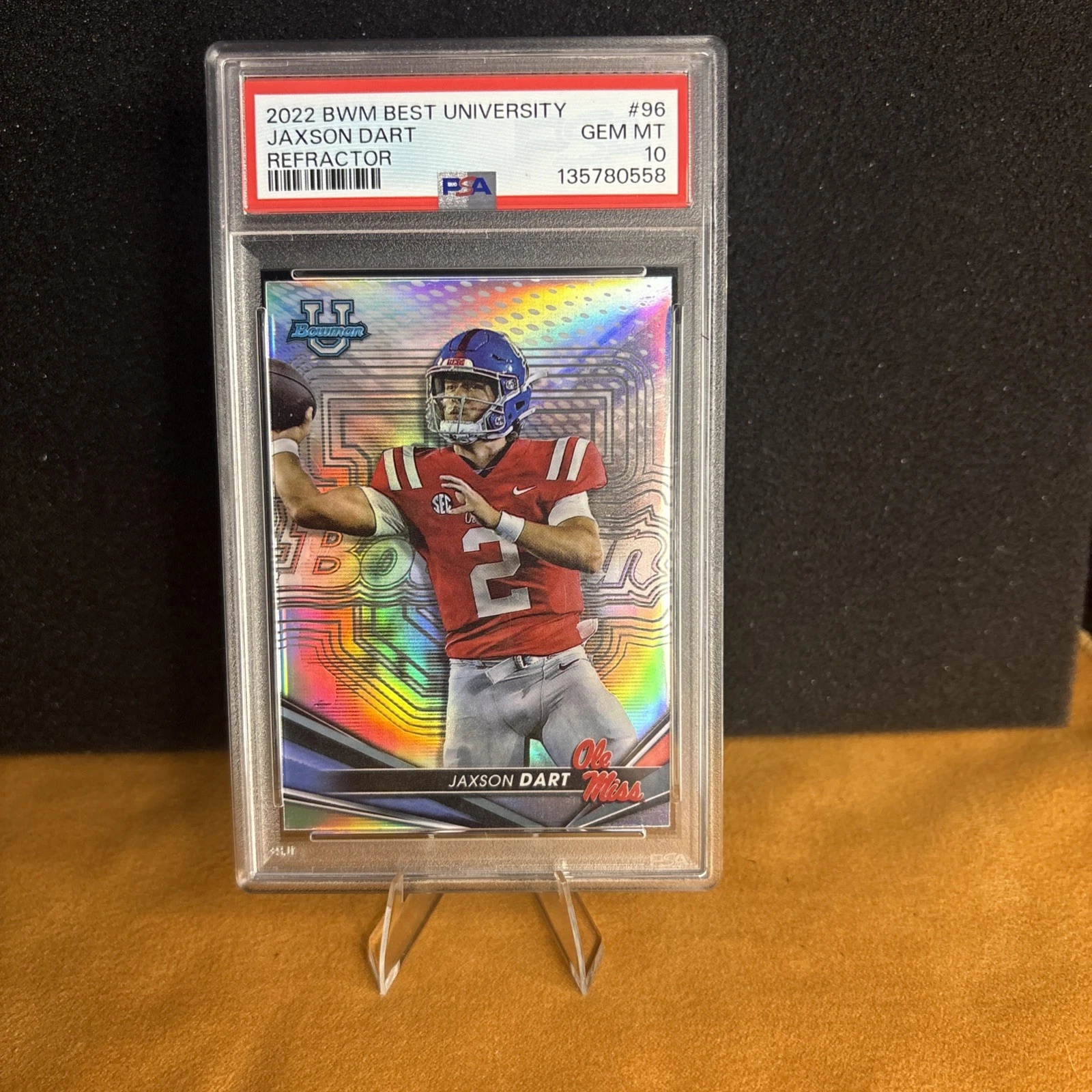 Deal for 2022-23 Bowman's Best University Jaxson Dart #96 Refractor PSA 10