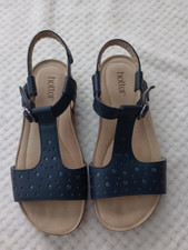 Hotter Womens Sandals Leather Navy Size 5.5 Standard Fit Cork Wedge Ankle strap